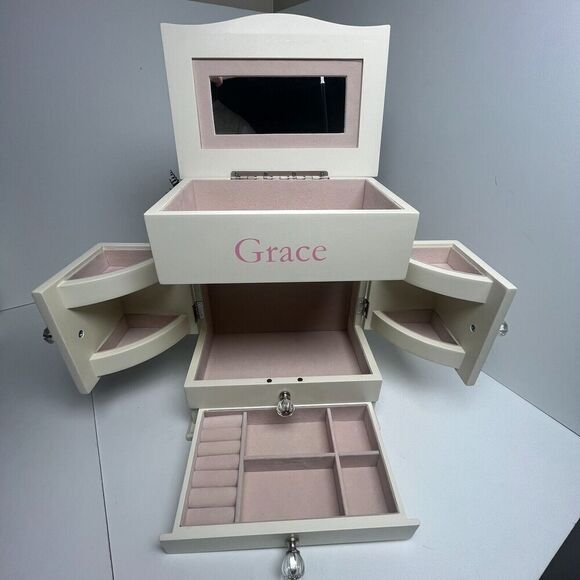Pottery Barn Kids White Abigail Dresser Jewelry Box Monogram “Grace” - Picture 1 of 15